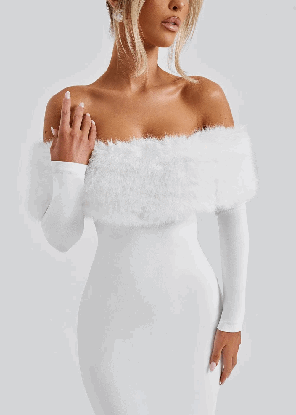 Cassandra Fur Midi Dress - Black