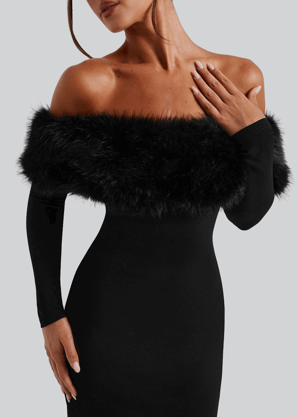 Cassandra Fur Midi Dress - White